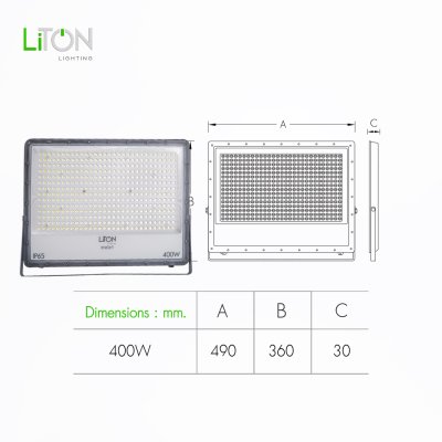 โคมฟลัดไลท์ LED SMD รุ่น KNIGHT 400วัตต์ สีเทา เดย์ไลท์ (แสงขาว)