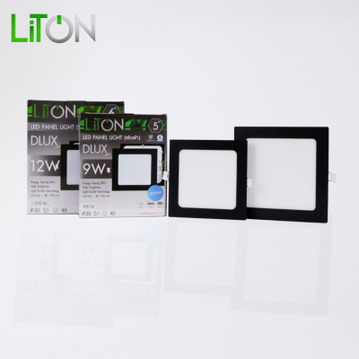 LED Downlight Panel มีขอบ สีดำ รุ่น DLUX  หน้าเหลี่ยม Daylight (แสงขาว) และ Warmwhite (แสงส้ม)