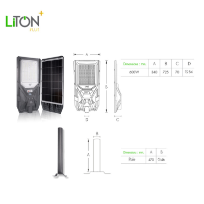 ชุดโคมถนนโซล่า LED  รุ่น STORM พร้อมขาจับโคม 600วัตต์  แสงขาว (DAYLIGHT)