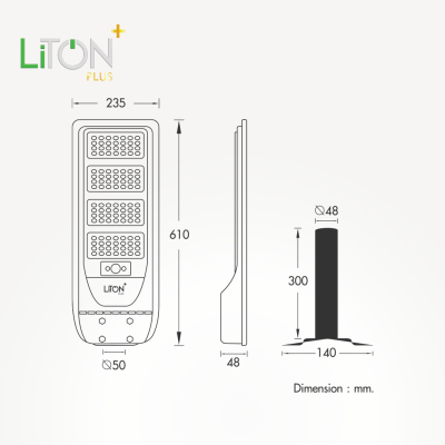 ชุดโคมถนนโซล่า LED SMD รุ่น THUNDER พร้อมขาจับโคม 400วัตต์ สีดำ แสงขาว (DAYLIGHT)