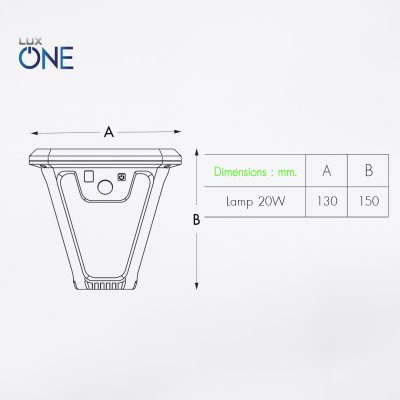 โคมไฟสนาม/ผนังโซล่าABS รุ่น Trek พร้อมเซนเซอร์และรีโมท20 วัตต์สีดำ แสง2in1