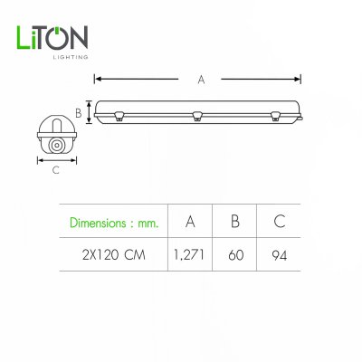โคมกันน้ำกันฝุ่น สำหรับหลอด LED T8 รุ่น  Eco-Proo Twist Lock STC สีเทา T8  2x120 cm.