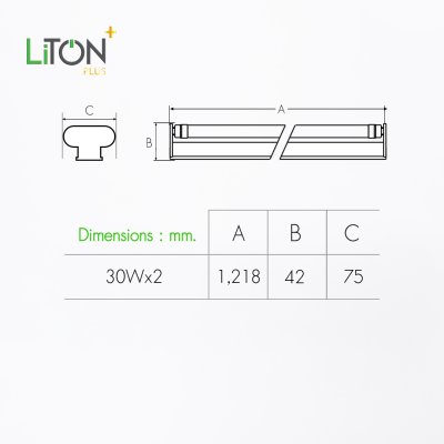 LiTON+ ชุดเซ็ทคู่ LED T8x2 Double End พร้อมสวิตซ์ รุ่นSABER PLUS 30วัตต์ เดย์ไลท์ (แสงขาว)