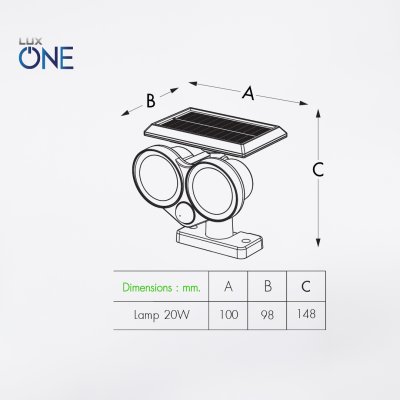 โคมไฟสนามโซล่าABS รุ่น Wall-E พร้อมเซนเซอร์ 20วัตต์สีดำ เดย์ไลท์
