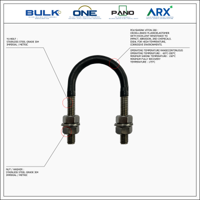 U-Bolt c/w 4 Hex Nut & 4 Flat Washers [SS304] With Polyshrink