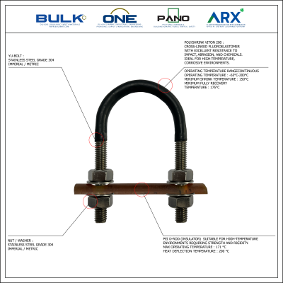 U-Bolt c/w 4 Hex Nut & 4 Flat Washers [SS304]