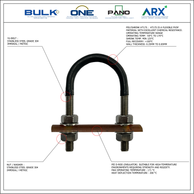 U-Bolt c/w 4 Hex Nut & 4 Flat Washers [SS304] With Polyshrink