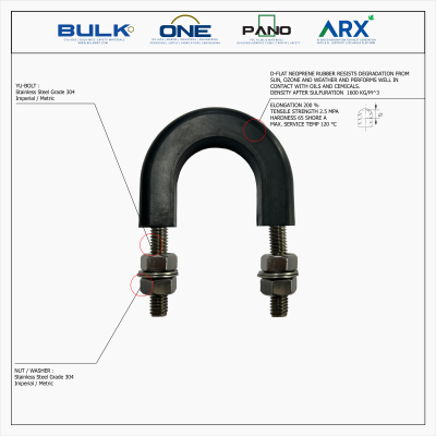 U-Bolt c/w 4 Hex Nut & 4 Flat Washers [SS304] With D-Flat