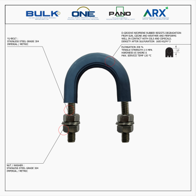 U-Bolt c/w 4 Hex Nut & 4 Flat Washers [SS304] With D-Groove