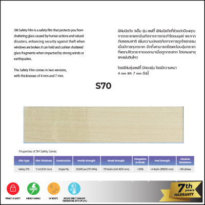 ฟิล์มนิรภัย 3เอ็ม รุ่น S70