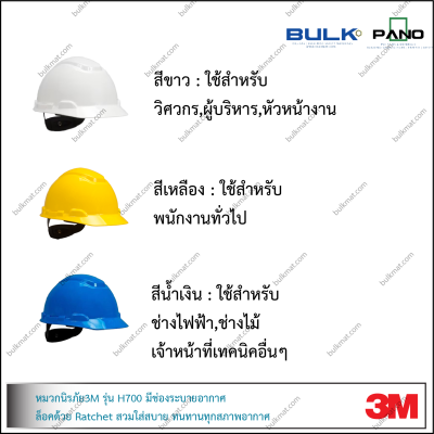 หมวกนิรภัย รุ่น H-700 ซีรีส์ – แบบระบายอากาศและปรับด้วยระบบรัดแบบ Ratchet ประเภท Class C