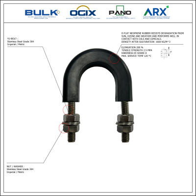 U-Bolt c/w 4 Hex Nuts & 4 Flat Washers [SS304] With D-Flat