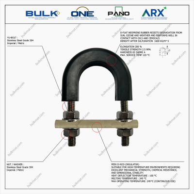 U-Bolt c/w 4 Hex Nuts & 4 Flat Washers [SS304] With D-Flat