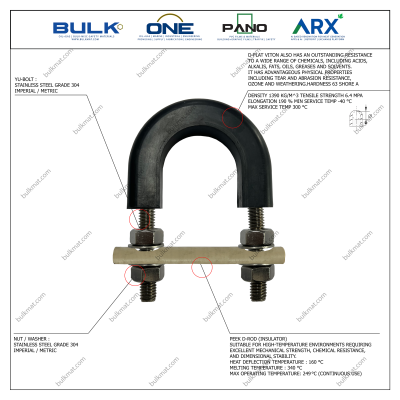 U-Bolt c/w 4 Hex Nuts & 4 Flat Washers [SS304] With D-Flat