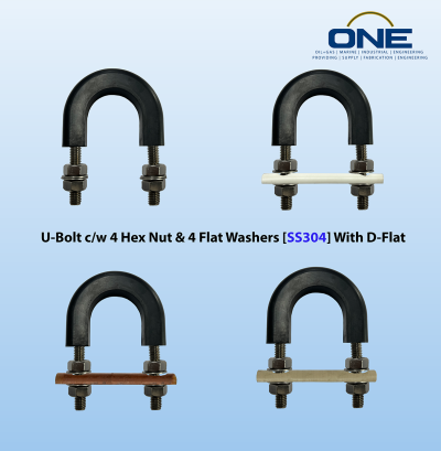 U-Bolt c/w 4 Hex Nuts & 4 Flat Washers [SS304] With D-Flat