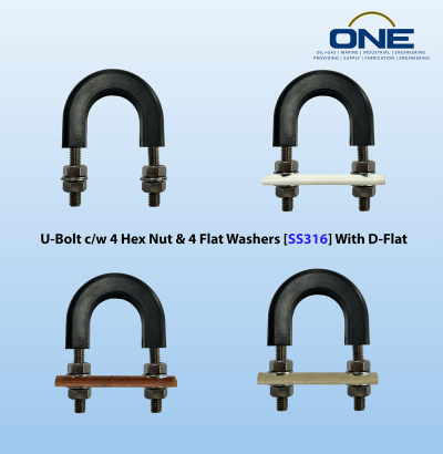U-Bolt c/w 4 Hex Nut & 4 Flat Washers [SS316] With D-Flat