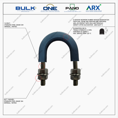 U-Bolt c/w 4 Hex Nut & 4 Flat Washers [SS304] With D-Groove