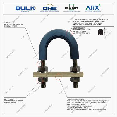 U-Bolt c/w 4 Hex Nut & 4 Flat Washers [SS304] With D-Groove
