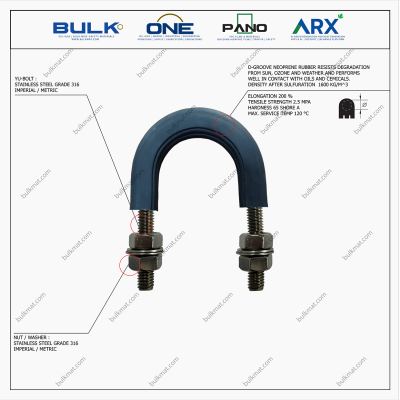 U-Bolt c/w 4 Hex Nut & 4 Flat Washers [SS316] With D-Groove