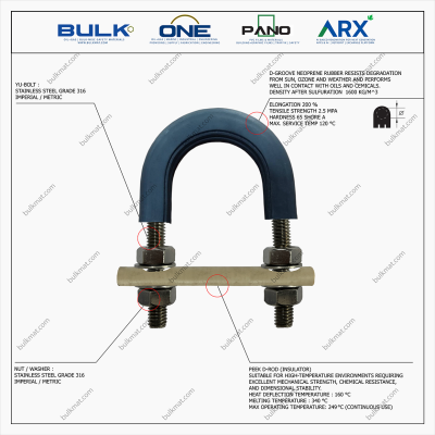 U-Bolt c/w 4 Hex Nut & 4 Flat Washers [SS316] With D-Groove