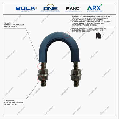 U-Bolt c/w 4 Hex Nut & 4 Flat Washers [SS304] With D-Groove