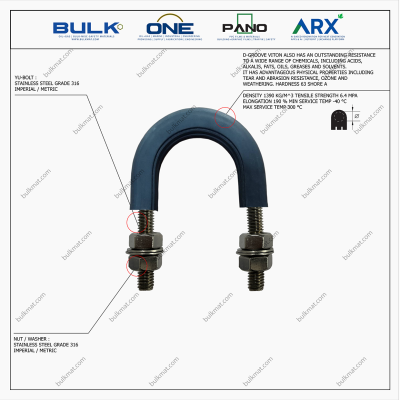 U-Bolt c/w 4 Hex Nut & 4 Flat Washers [SS316] With D-Groove