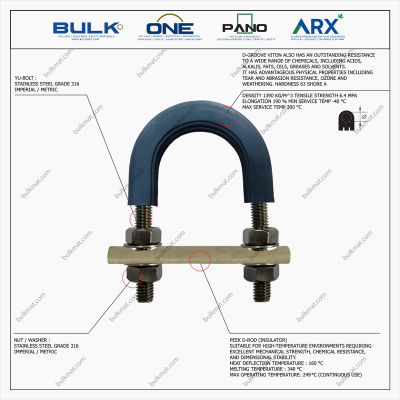 U-Bolt c/w 4 Hex Nut & 4 Flat Washers [SS316] With D-Groove