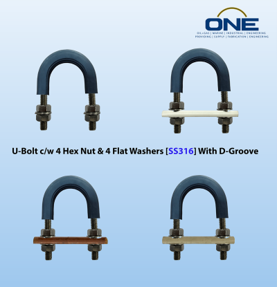 U-Bolt c/w 4 Hex Nut & 4 Flat Washers [SS316] With D-Groove