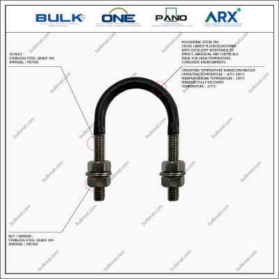 U-Bolt c/w 4 Hex Nut & 4 Flat Washers [SS304] With Polyshrink