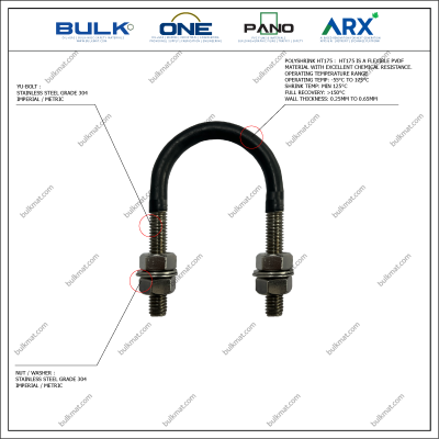 U-Bolt c/w 4 Hex Nut & 4 Flat Washers [SS304] With Polyshrink