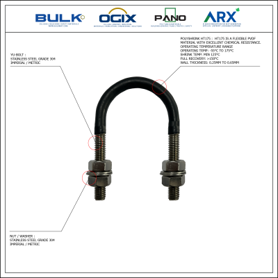 U-Bolt c/w 4 Hex Nut & 4 Flat Washers [SS304] With Polyshrink