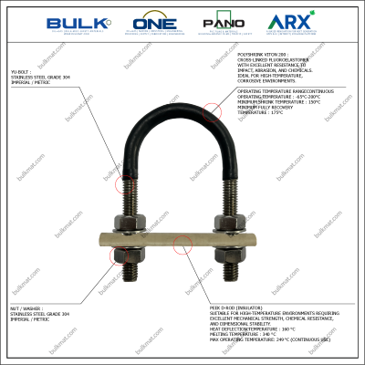 U-Bolt c/w 4 Hex Nut & 4 Flat Washers [SS304] With Polyshrink