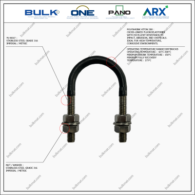 U-Bolt c/w 4 Hex Nut & 4 Flat Washers [SS316] With Polyshrink