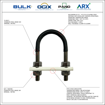 U-Bolt c/w 4 Hex Nut & 4 Flat Washers [SS304]