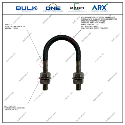 U-Bolt c/w 4 Hex Nut & 4 Flat Washers [SS316] With Polyshrink