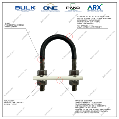 U-Bolt c/w 4 Hex Nut & 4 Flat Washers [SS316] With Polyshrink