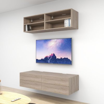 ชั้นวางทีวีรุ่น Double Easy สี Forest Oak Grey ขนาด 1.6m