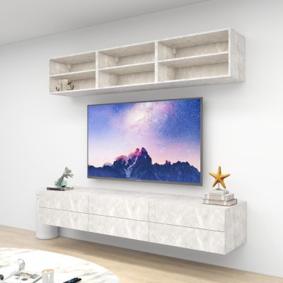 ชั้นวางทีวีรุ่น Double Easy สี Haze Marble ขนาด 2.4m