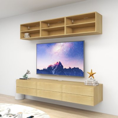 ชั้นวางทีวีรุ่น Double Easy สี Natural Oak ขนาด 2.4m