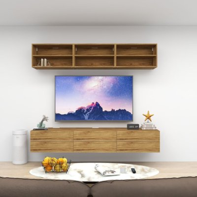 ชั้นวางทีวีรุ่น Double Easy สี Vintage Oak ขนาด 2.4m