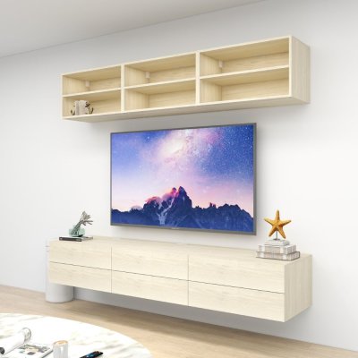 ชั้นวางทีวีรุ่น Double Easy สี White Malt Oak ขนาด 2.4m