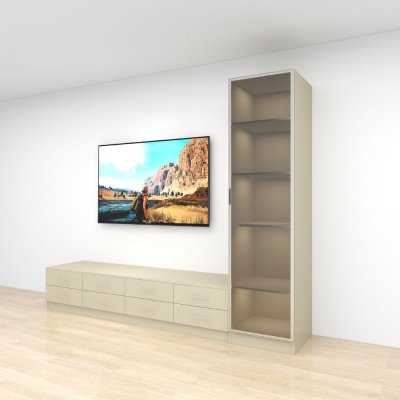 ชั้นวางทีวีรุ่น Easy Choice สี Tweed ขนาด 3.0m สูง 2.4m