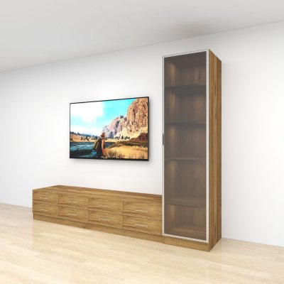 ชั้นวางทีวีรุ่น Easy Choice สี Vintage Oak ขนาด 3.0m สูง 2.4m