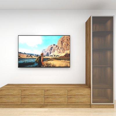 ชั้นวางทีวีรุ่น Easy Choice สี Vintage Oak ขนาด 3.0m สูง 2.4m