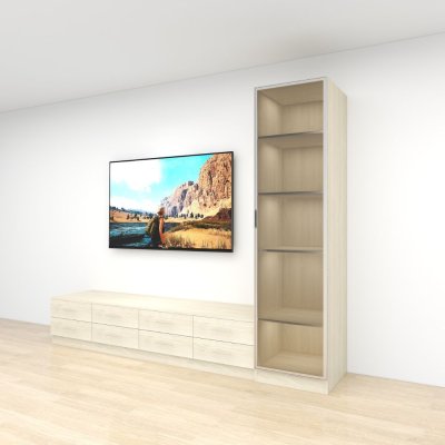 ชั้นวางทีวีรุ่น Easy Choice สี White Malt Oak ขนาด 3.0m สูง 2.4m