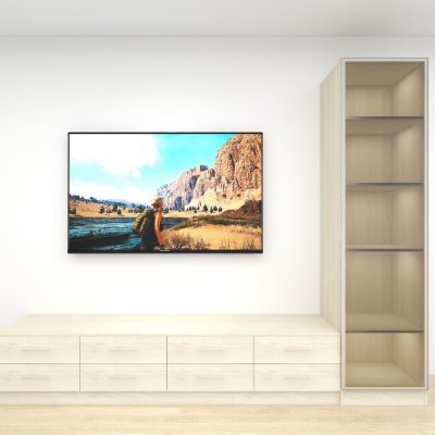 ชั้นวางทีวีรุ่น Easy Choice สี White Malt Oak ขนาด 3.0m สูง 2.4m