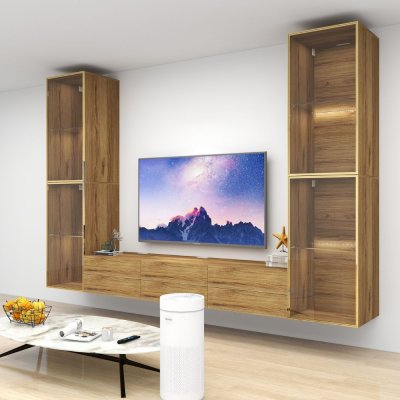 ชั้นวางทีวีรุ่น Super Easy สี Vintage Oak ขนาด 3.6m สูง 2.4m