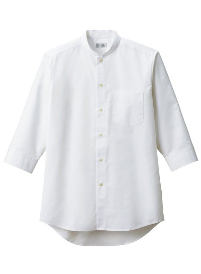 Men White 3/4 Sleeves Stand Collar Shirts Men White 3/4 Sleeves Stand Collar Shirts