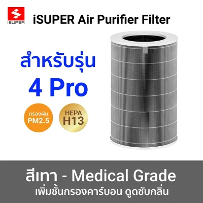 ไส้กรองอากาศ iSUPER Air Purifier Medical Grade สีเทา Filter สำหรับ Xiaomi Air Purifier 4 Pro