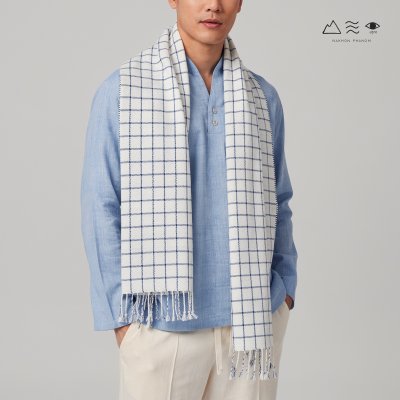 ผ้าพันคอฝ้ายทอมือย้อมคราม 009 ขาวตาราง